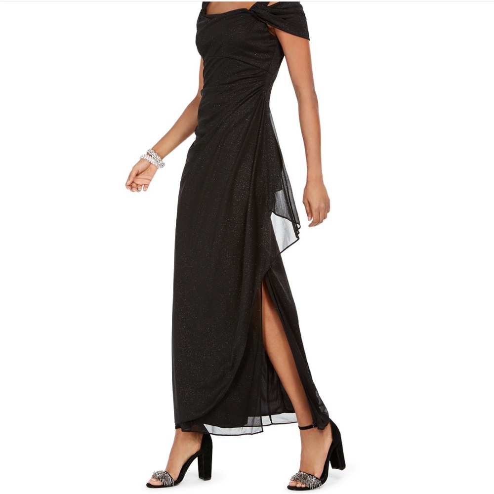 Alex Evenings Cold Shoulder Black Evening Gown